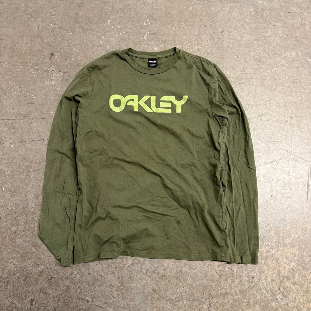Oakley‎ Mens Long Sleeve Graphic T-Shirt Olive Green Lime Logo Regular Fit S